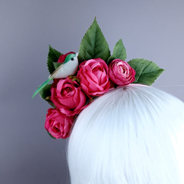 "Eirene" Bird & Pink Roses Flower Headpiece