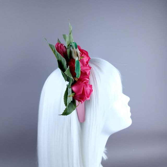 "Eirene" Bird & Pink Roses Flower Headpiece