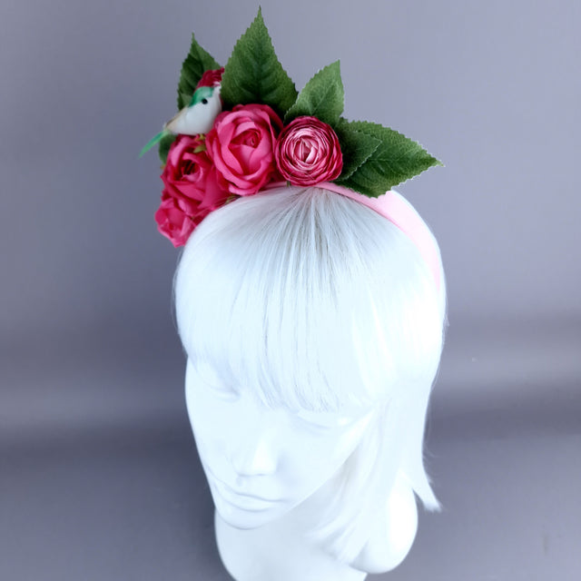 "Eirene" Bird & Pink Roses Flower Headpiece