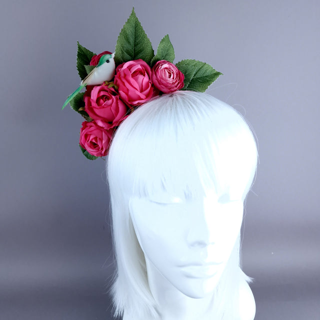 "Eirene" Bird & Pink Roses Flower Headpiece