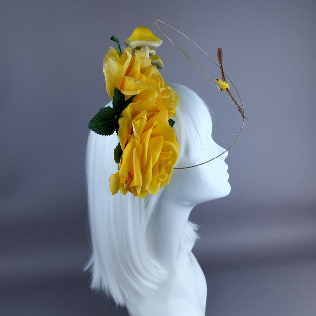 "Kavindra" Yellow Roses, Mushroom & Dragonfly Flower Headpiece
