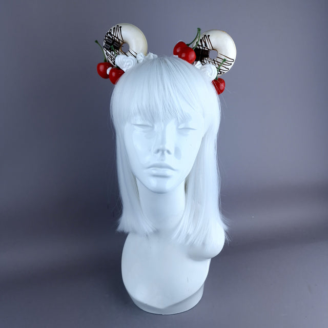 "Delish" White Donut Ear, White Icing, White Headband Headpiece
