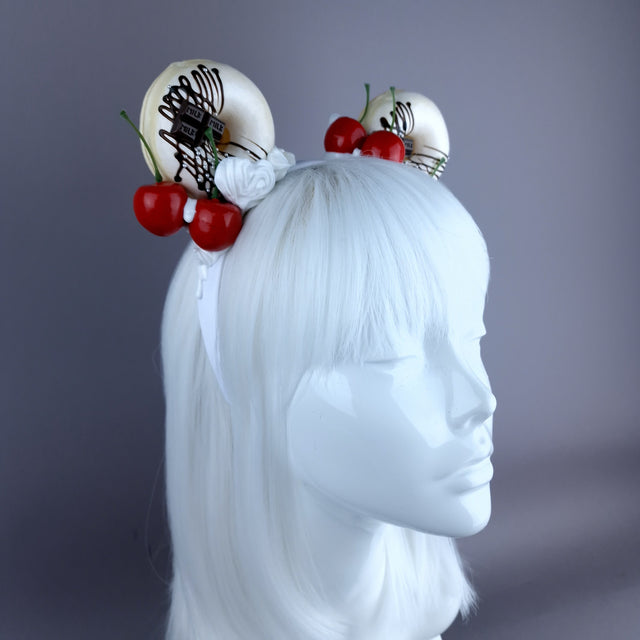 "Delish" White Donut Ear, White Icing, White Headband Headpiece