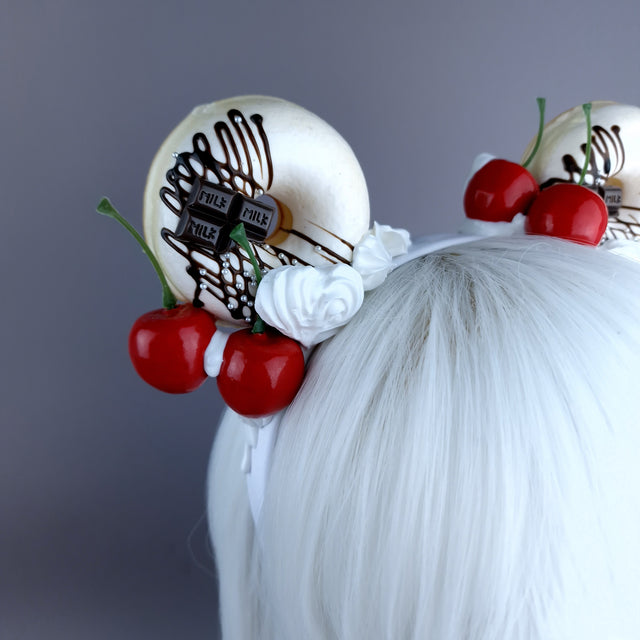 "Delish" White Donut Ear, White Icing, White Headband Headpiece