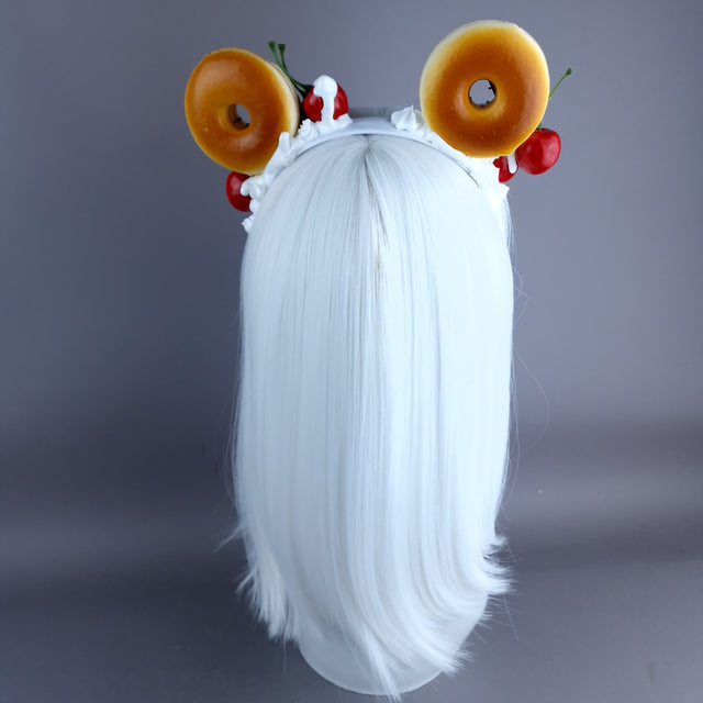"Delish" White Donut Ear, White Icing, White Headband Headpiece