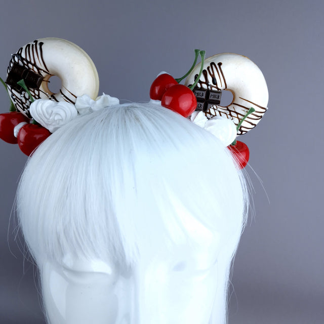 "Delish" White Donut Ear, White Icing, White Headband Headpiece
