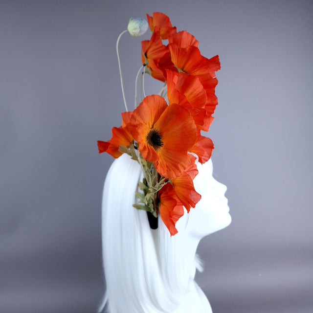 "Ketura" Orange Poppy Flower Headpiece