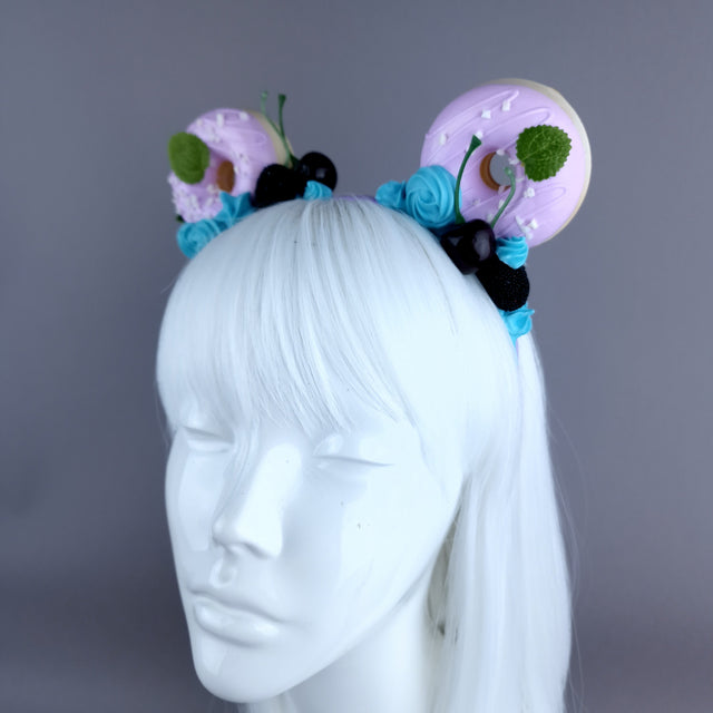 "Delish" Purple Donut Ear, Blue Icing, Purple Headband Headpiece