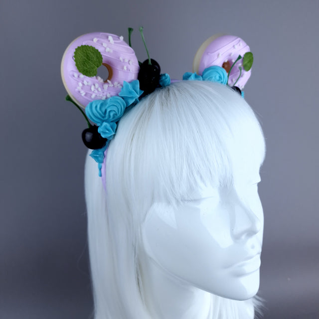 "Delish" Purple Donut Ear, Blue Icing, Purple Headband Headpiece