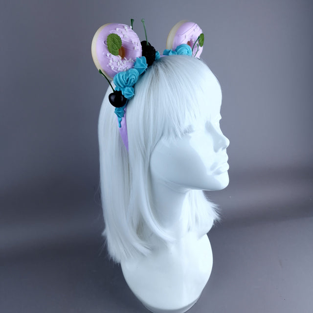 "Delish" Purple Donut Ear, Blue Icing, Purple Headband Headpiece