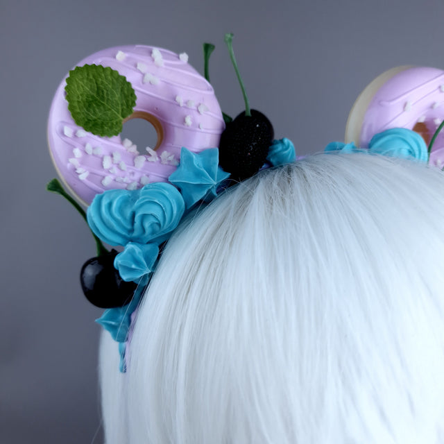 "Delish" Purple Donut Ear, Blue Icing, Purple Headband Headpiece