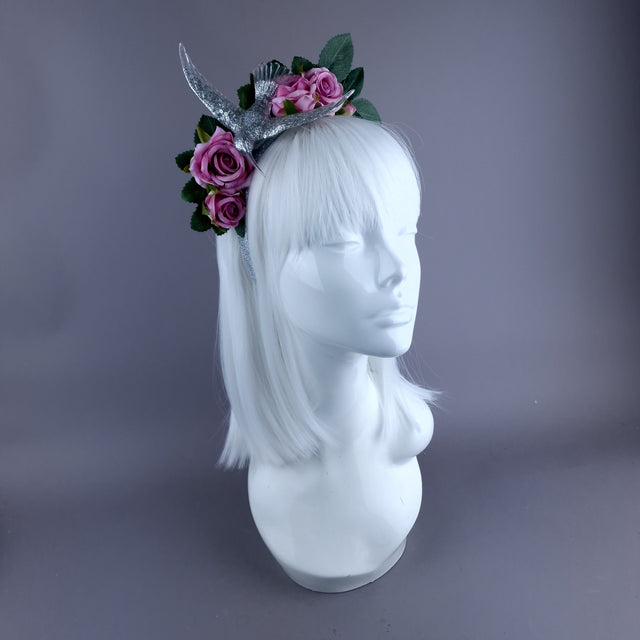 "Musette" Hummingbird Pink Roses Flower Crown