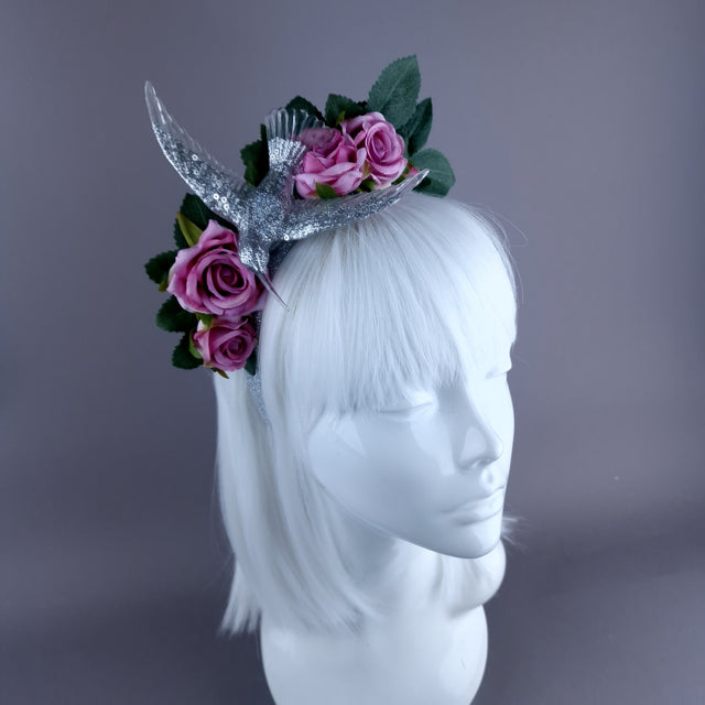 "Musette" Hummingbird Pink Roses Flower Crown