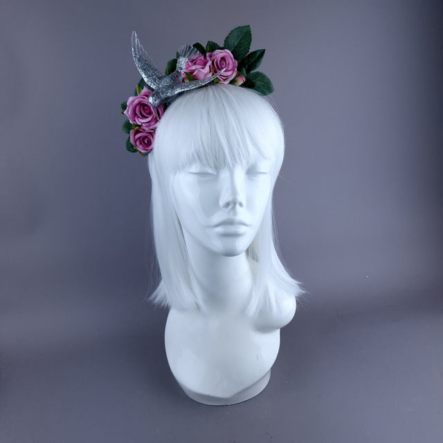 "Musette" Hummingbird Pink Roses Flower Crown