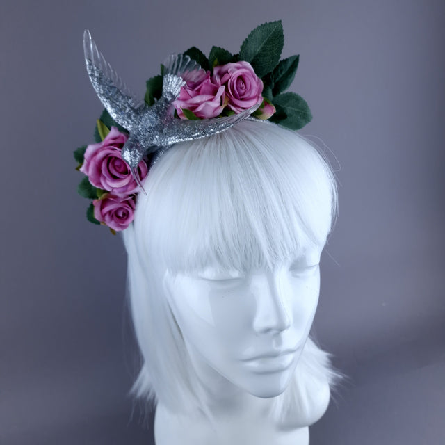 "Musette" Hummingbird Pink Roses Flower Crown
