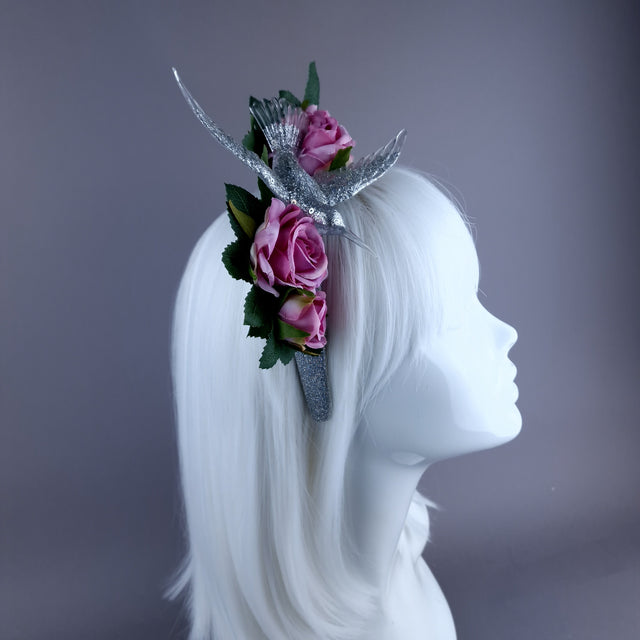 "Musette" Hummingbird Pink Roses Flower Crown