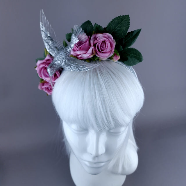 "Musette" Hummingbird Pink Roses Flower Crown