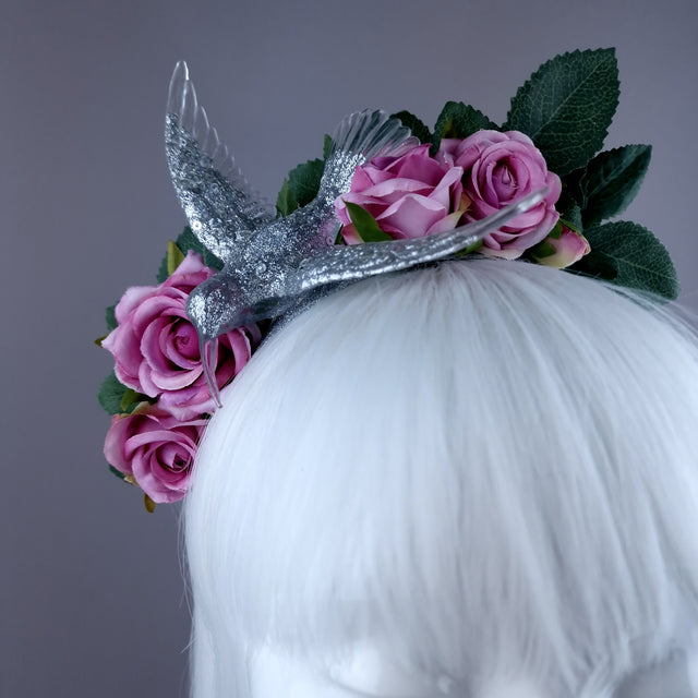 "Musette" Hummingbird Pink Roses Flower Crown