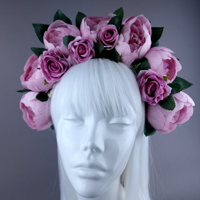 "Valonia" Pink Roses Flower Crown