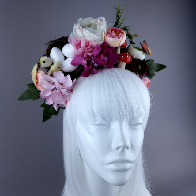 "Spring Has Sprung" Pink & Ivory Birds Nest Flower Crown