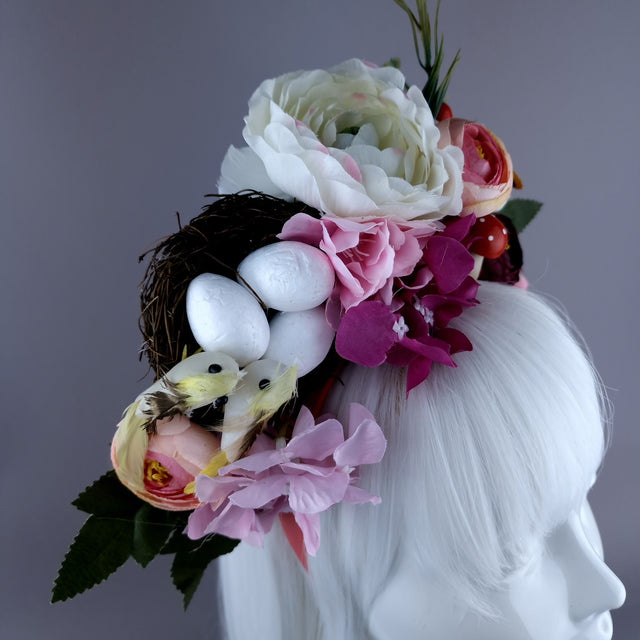 "Spring Has Sprung" Pink & Ivory Birds Nest Flower Crown