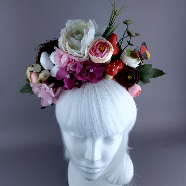 "Spring Has Sprung" Pink & Ivory Birds Nest Flower Crown