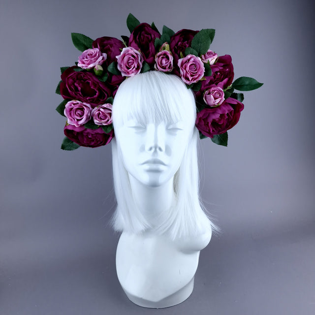 "Tristezza" Plum/Pink Roses Flower Crown