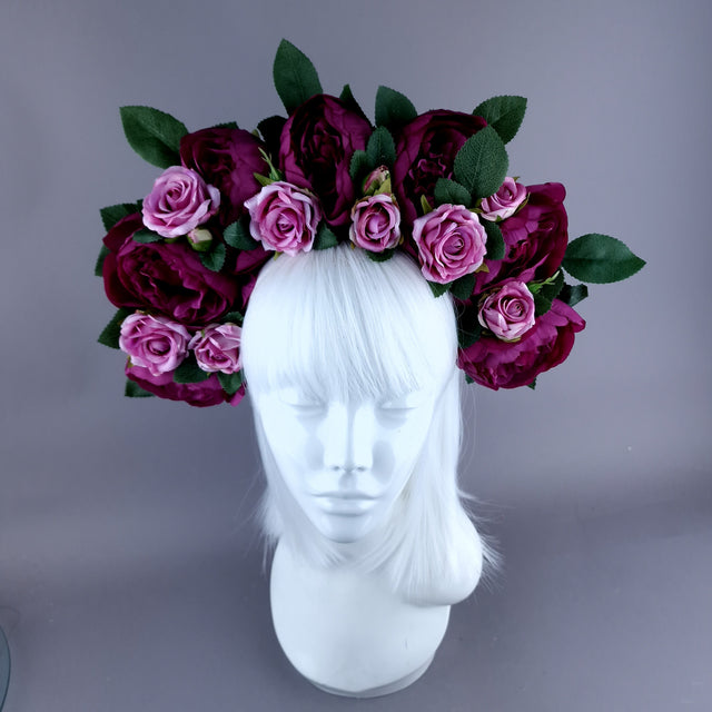 "Tristezza" Plum/Pink Roses Flower Crown