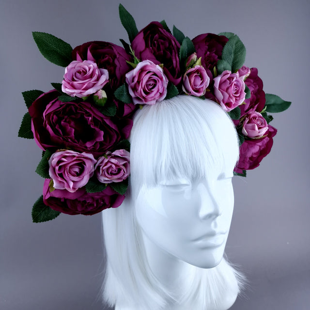"Tristezza" Plum/Pink Roses Flower Crown