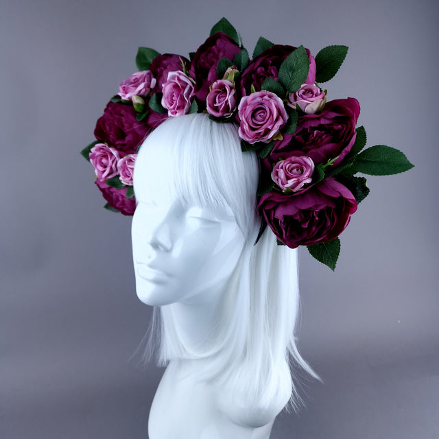 "Tristezza" Plum/Pink Roses Flower Crown