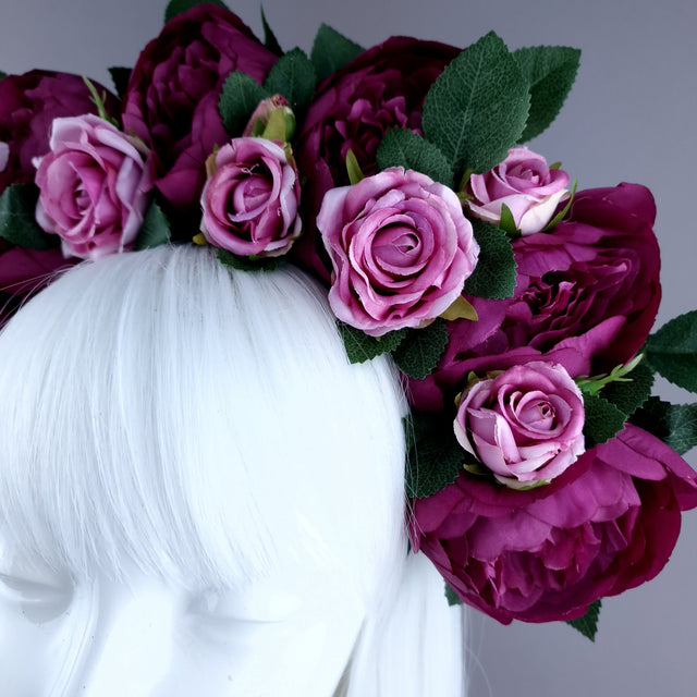 "Tristezza" Plum/Pink Roses Flower Crown
