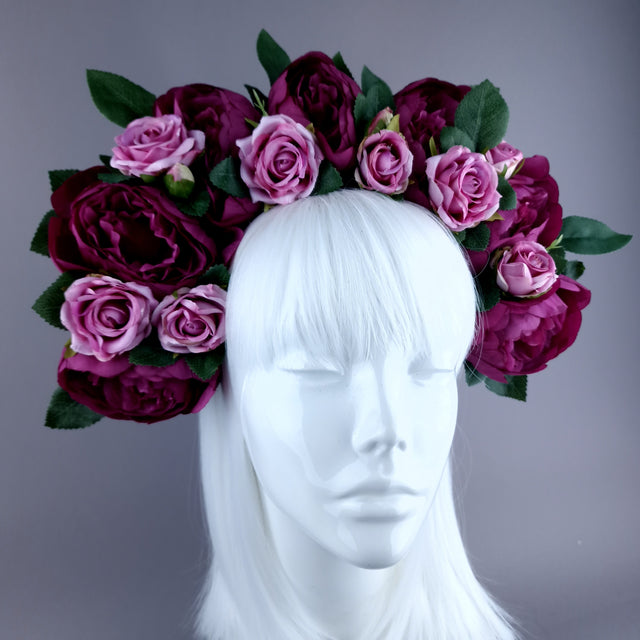 "Tristezza" Plum/Pink Roses Flower Crown