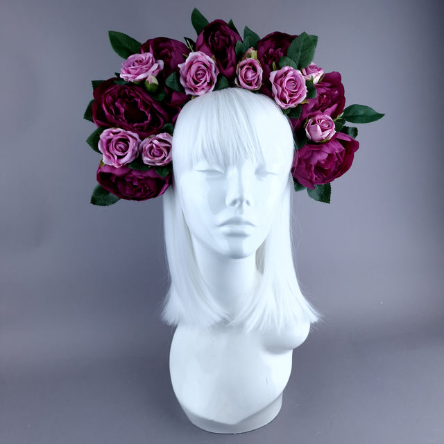 "Tristezza" Plum/Pink Roses Flower Crown