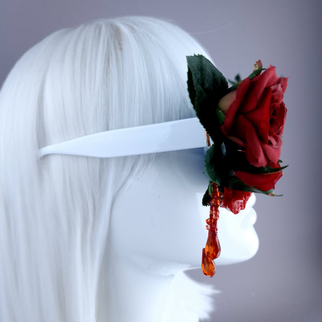 "Raysel" Red Rose, Filigree & Beading White Sunglasses