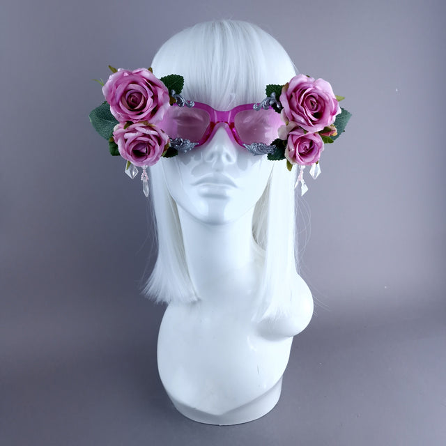 "Raysel" Pink Rose, Filigree & Beading Pink Sunglasses
