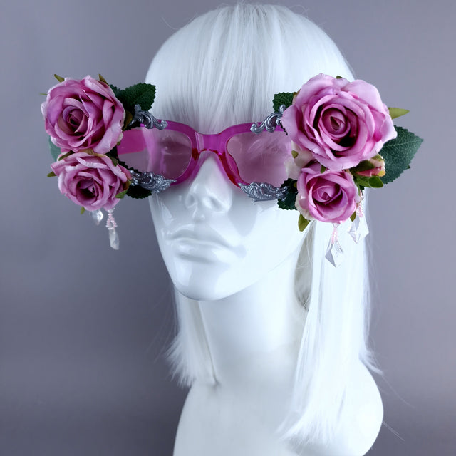 "Raysel" Pink Rose, Filigree & Beading Pink Sunglasses