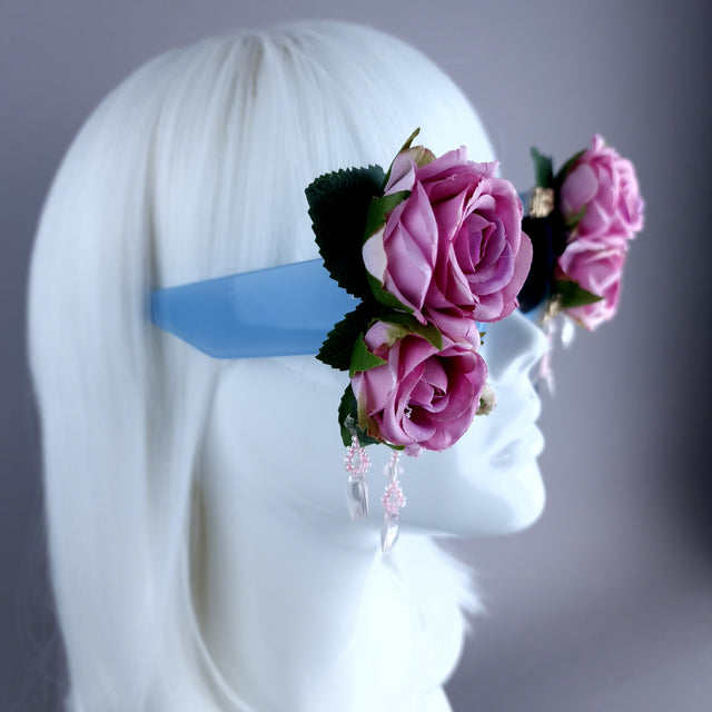"Raysel" Pink Rose, Filigree & Beading Blue Sunglasses