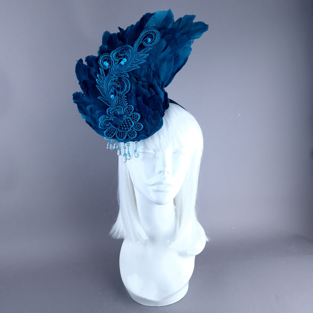 "Aves" Teal Feather Headdress Fascinator Hat