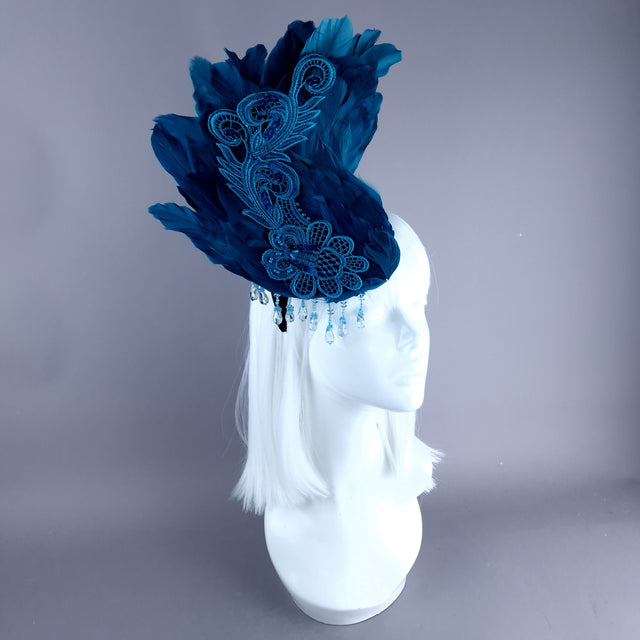 "Aves" Teal Feather Headdress Fascinator Hat