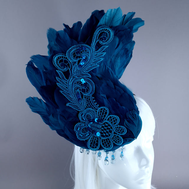 "Aves" Teal Feather Headdress Fascinator Hat
