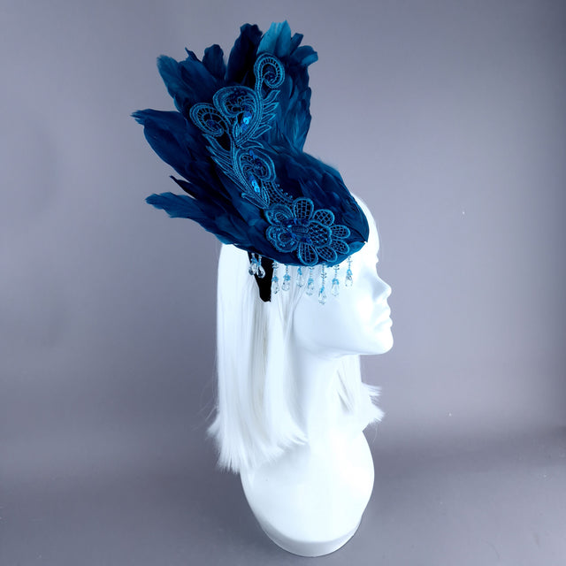 "Aves" Teal Feather Headdress Fascinator Hat