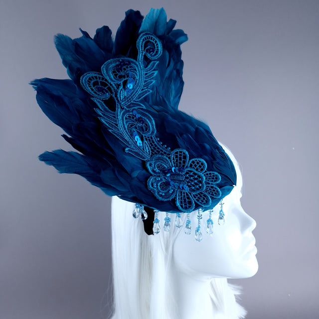 "Aves" Teal Feather Headdress Fascinator Hat