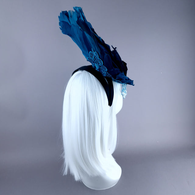 "Aves" Teal Feather Headdress Fascinator Hat