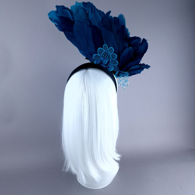 "Aves" Teal Feather Headdress Fascinator Hat