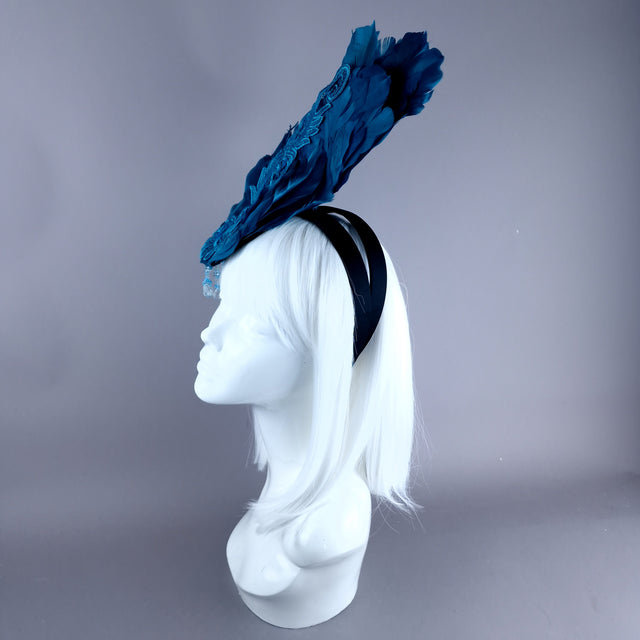 "Aves" Teal Feather Headdress Fascinator Hat