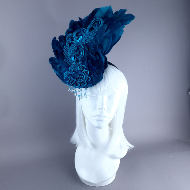 "Aves" Teal Feather Headdress Fascinator Hat
