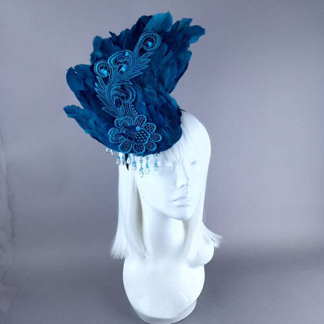 "Aves" Teal Feather Headdress Fascinator Hat