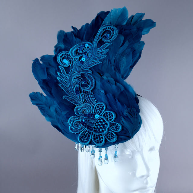 "Aves" Teal Feather Headdress Fascinator Hat