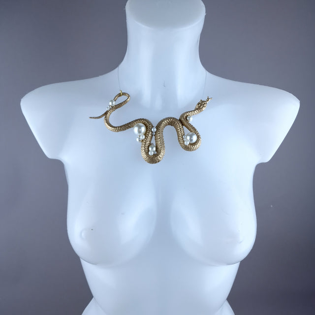 "Venom" Gold Snake & Pearls Necklace