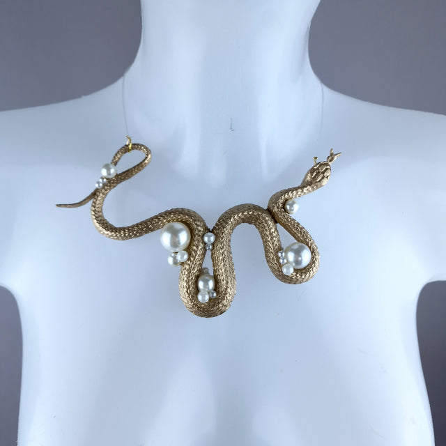 "Venom" Gold Snake & Pearls Necklace